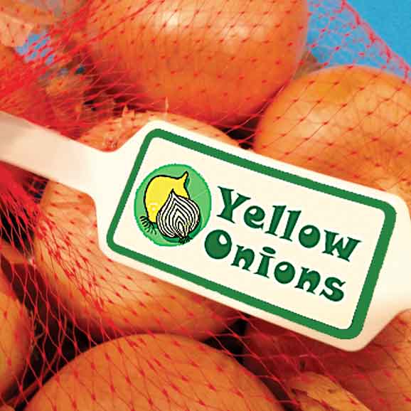Bag of onions with produce tag
